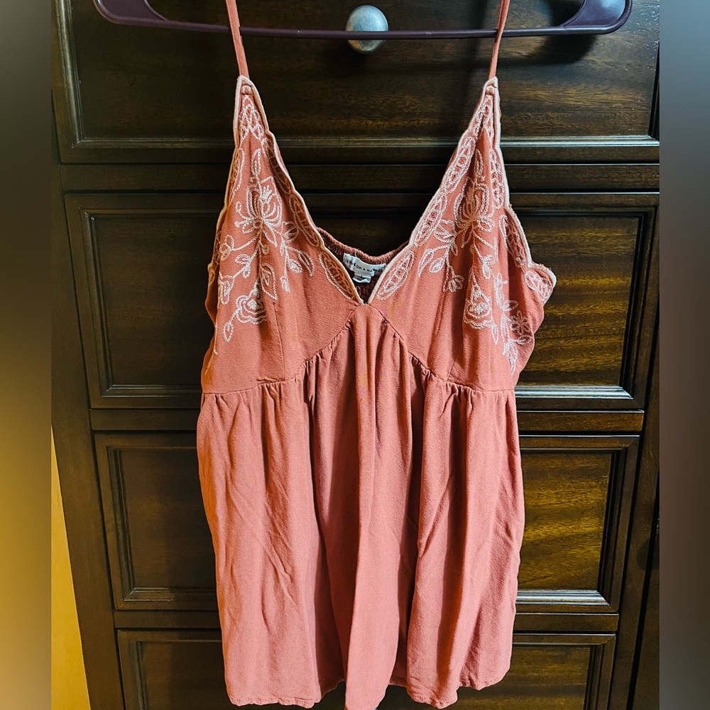Brown and White Smocked Tie Front Camisole
